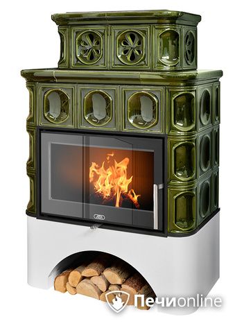 Печь-камин ABX Karelie (10кВт в воду), белый цоколь, зеленая в Сыктывкаре